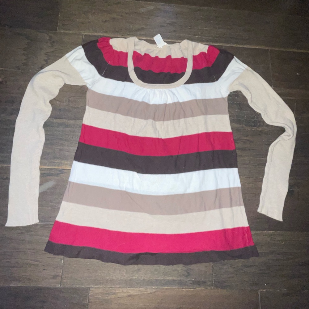 Maurices Red and Cream Ruffled Bib Collar Blouse
